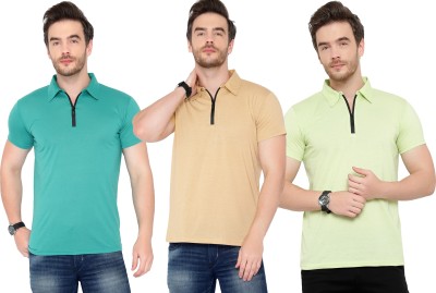 Tivy Solid Men Polo Neck Light Blue, Beige, Light Green T-Shirt