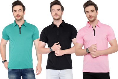 Jangoboy Solid Men Polo Neck Multicolor T-Shirt