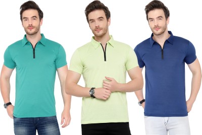 Tivy Solid Men Polo Neck Dark Blue, Green, Light Green T-Shirt