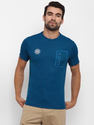 ROYAL ENFIELD Solid Men Round Neck Blue T-Shirt
