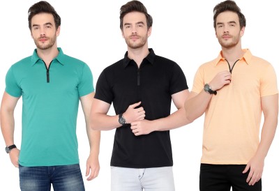 Adorbs Solid Men Polo Neck Beige, Black, Blue T-Shirt