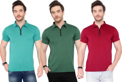 Adorbs Solid Men Polo Neck Green, Blue, Maroon T-Shirt