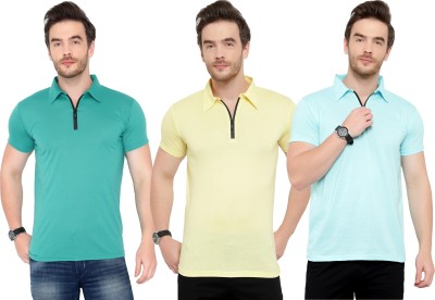 Adorbs Solid Men Polo Neck Light Blue, Green, Yellow T-Shirt