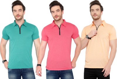 Tivy Solid Men Polo Neck Blue, Pink, Orange T-Shirt