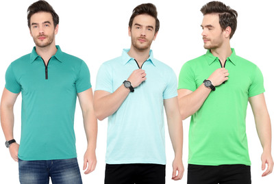Adorbs Solid Men Polo Neck Light Blue, Green T-Shirt