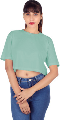 SFOS Casual Short Sleeve Solid Women Green Top