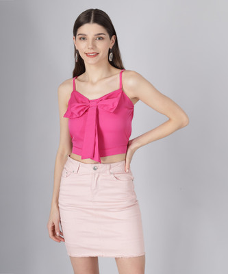 ZARVEY Casual Sleeveless Solid Women Pink Top