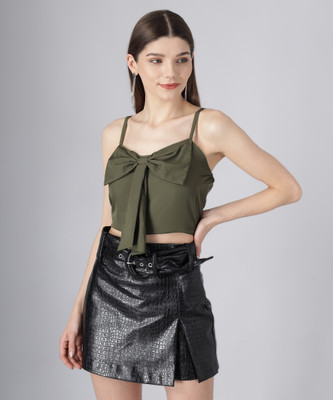 ZARVEY Casual Sleeveless Solid Women Green Top