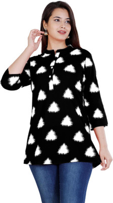 siddhanam Casual 3/4 Sleeve Printed Women Black Top