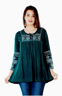RTAE Casual 3/4 Sleeve Embroidered Women Multicolor Top