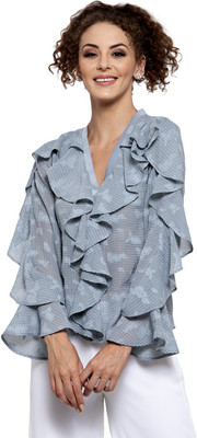 LELA Casual Full Sleeve Solid Women Blue Top