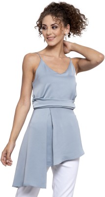 LELA Casual Sleeveless Solid Women Blue Top