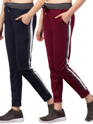 Bluecon Striped Women Dark Blue Track Pants