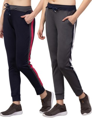 Bluecon Striped Women Dark Blue Track Pants