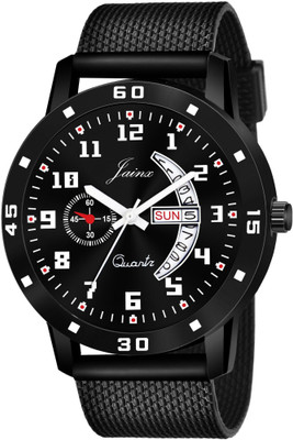 JAINX JM396 Black Day & Date Function Mesh Band Analog Watch  - For Men