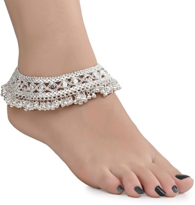 AanyaCentric Bridal Silver Plated White Metal Indian Traditional Ethnic Fancy Heavy Pair Alloy Anklet(Pack of 2)