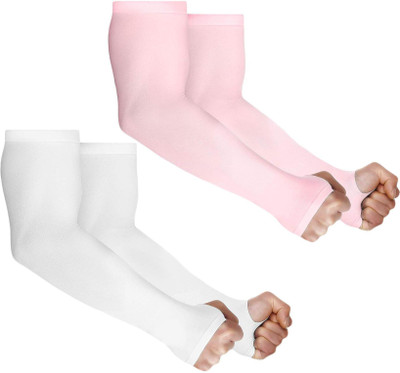 QUEERY Nylon Arm Sleeve For Men & Women(Free, White, Pink)