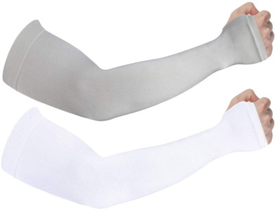QUEERY Nylon Arm Sleeve For Men & Women(Free, Grey, White)