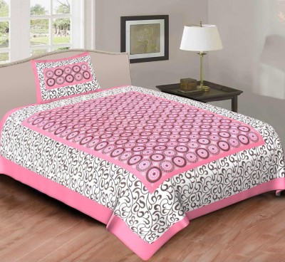 CERVUS 160 TC Cotton Single Floral Flat Bedsheet(Pack of 1, Pink)