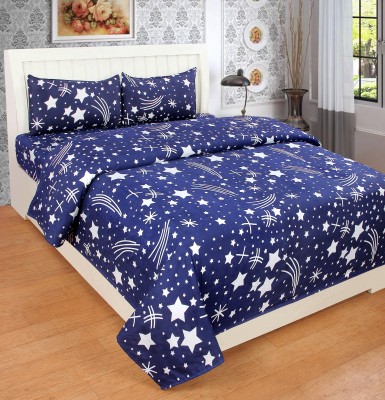 OSM 160 TC Microfiber Double Printed Flat Bedsheet(Pack of 1, BLUE , white)
