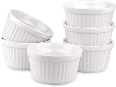 SkyKey Bone China Ramekin Bowl Bone China Ramekins Durable Baking Cups for Soufflé, Crème Brulee, Custards, Pudding and Ice Cream, Pack of 6, 110 ML(Pack of 6, White)