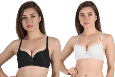 Alexana Plain Colored Designer Women T-Shirt Lightly Padded Bra(Black, White)