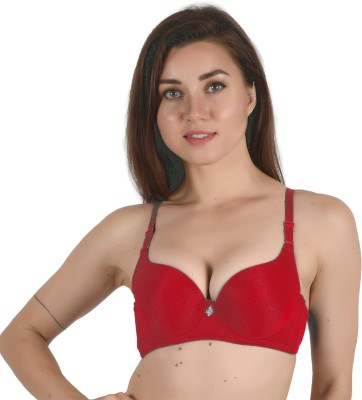 Alexana Plain Colored Designer Women Push-up Lightly Padded Bra(Red)