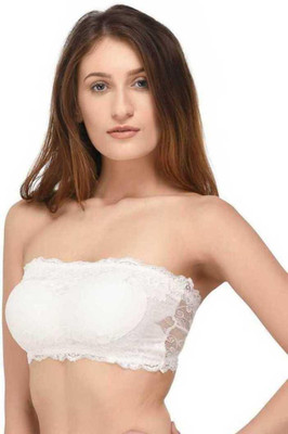 IndiRocks Women's Seamless Tube Bra - Lace - Stretchable - Transparent Straps Free Women Bandeau/Tube Lightly Padded Bra(White)
