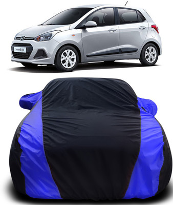 Gavya Car Cover For Hyundai i10 (With Mirror Pockets)(Black, Blue)