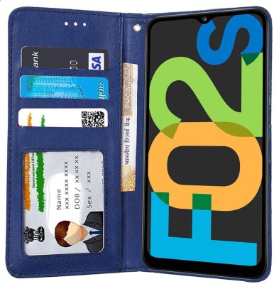 Unistuff Flip Cover for Samsung Galaxy F02s, Samsung Galaxy M02s(Blue, Dual Protection, Pack of: 1)