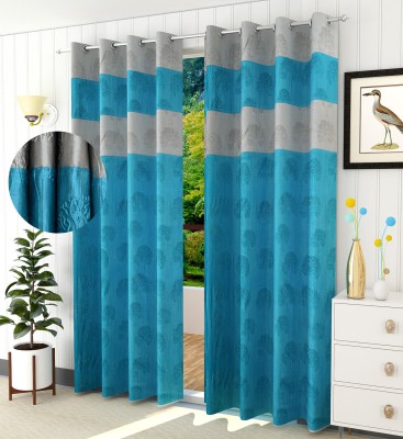 fiona creations 240 cm (8 ft) Polyester Room Darkening Long Door Curtain (Pack Of 2)(Motif, Abstract, Self Design, Turquoise)