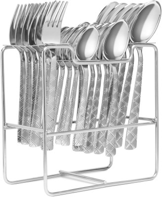 Zoloto Stainless Steel Spoon stand / rack Steel Cutlery Set Stainless Steel Cutlery Set (cross handle design) Stainless Steel Cutlery Set(Pack of 25)