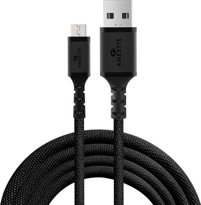 AMKETTE Micro USB Cable 2 A 1.5 m ToughPro High Thread Count Braided Micro(Compatible with tablets, mobiles, Black, One Cable)