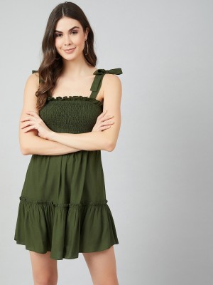 ATHENA Women Fit and Flare Dark Green Dress