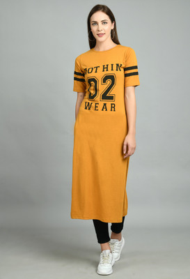 AAYU Women T Shirt Yellow Maxi/Full Length Dress