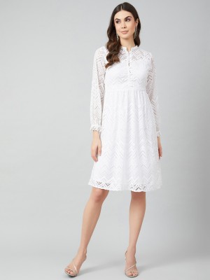 ATHENA Women Fit and Flare White Dress