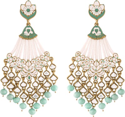 I Jewels 18K Gold Plated Traditional Handcrafted Meena Work Earring Glided With Kundan & Pearls Alloy Drops & Danglers