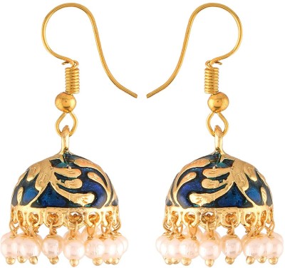 I Jewels 18K Gold Plated Traditional Handcrafted Meena Work Jhumka Earring Glided With Pearls Alloy Jhumki Earring