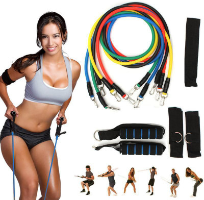 SEVENSPACE 11 Piece Gym Power Resistance Band Set for Workout Resistance Tube (Multicolor) Resistance Tube(Multicolor)