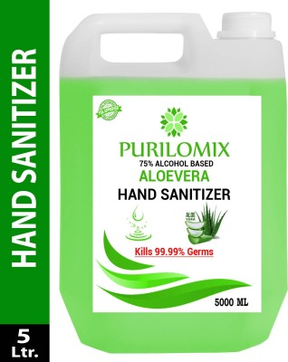 PURILOMIX Aloe Vera Liquid 75% Alcohol isopropyl Based Kills 99.99% Germs & Flu Viruses with triple action formula sanitizes 5 Liters  Can Hand Sanitizer Can (5000 ml)