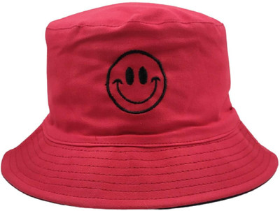 ZACHARIAS Fishermen Bucket Smiley Reversible Cap Hat(Red, Pack of 1)