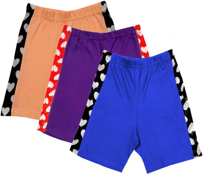 Indistar Short For Girls Casual Solid, Printed Cotton Blend(Multicolor, Pack of 3)