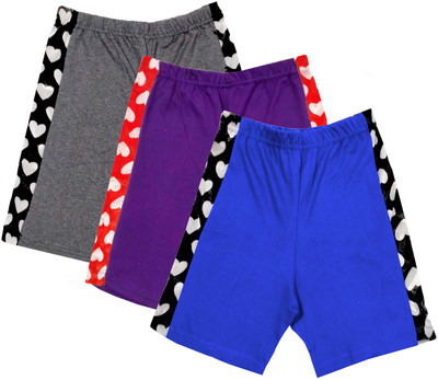 Indistar Short For Girls Casual Solid, Printed Cotton Blend(Multicolor, Pack of 3)