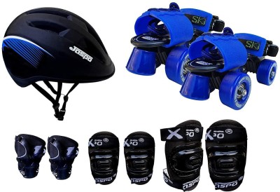Jaspo Tenacity Blue Pro Adjustable Senior Roller Skates Combo Suitable for Age Group 6 to 14 Years (Skates+ Helmet + Knee Guard+ Elbow Guard +Wrist Guard+ Bag+Key) Skating Kit