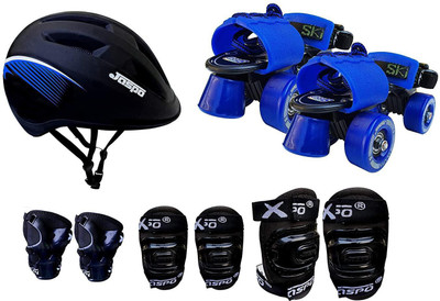 Jaspo Tenacity Blue Pro Adjustable Senior Roller Skates Combo Suitable for Age Group 6 to 14 Years (Skates+ Helmet + Knee Guard+ Elbow Guard +Wrist Guard+ Bag+Key) Skating Kit