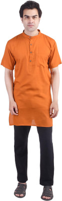 you shop we ship Men Solid Straight Kurta(Orange)