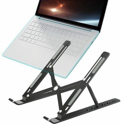 ASTOUND Adjustable Aluminum Laptop Table Stand Tablet Foldable Desktop Cooling Holder Foldable Laptop Stand Adjustable Notebook Stand Portable Laptop Holder Tablet Aluminium, Steel Floor and Desk Stand Laptop Stand with Adjustable Height Compatible with Universal Laptops(Black, Silver)
