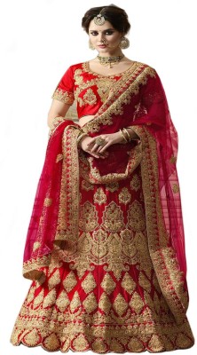 Anghanbrothers Embroidered Semi Stitched Lehenga Choli(Red, Gold)
