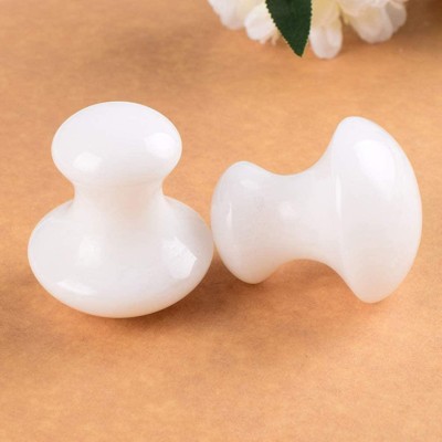 Getmecraft White Mushroom Gua Sha Pack Of 2 Gua Sha Massage Tool Round Mushroom Head Shape Jade Massager Spa Scraping Stone Back Neck Pain Relief Massage Stone for Ladies Men White (Pack Of 2) Massager(White)