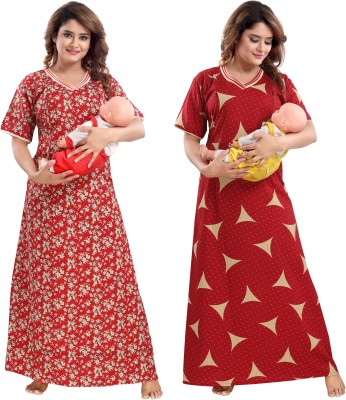 TUCUTE Women Maternity/Nursing Nighty(Red)